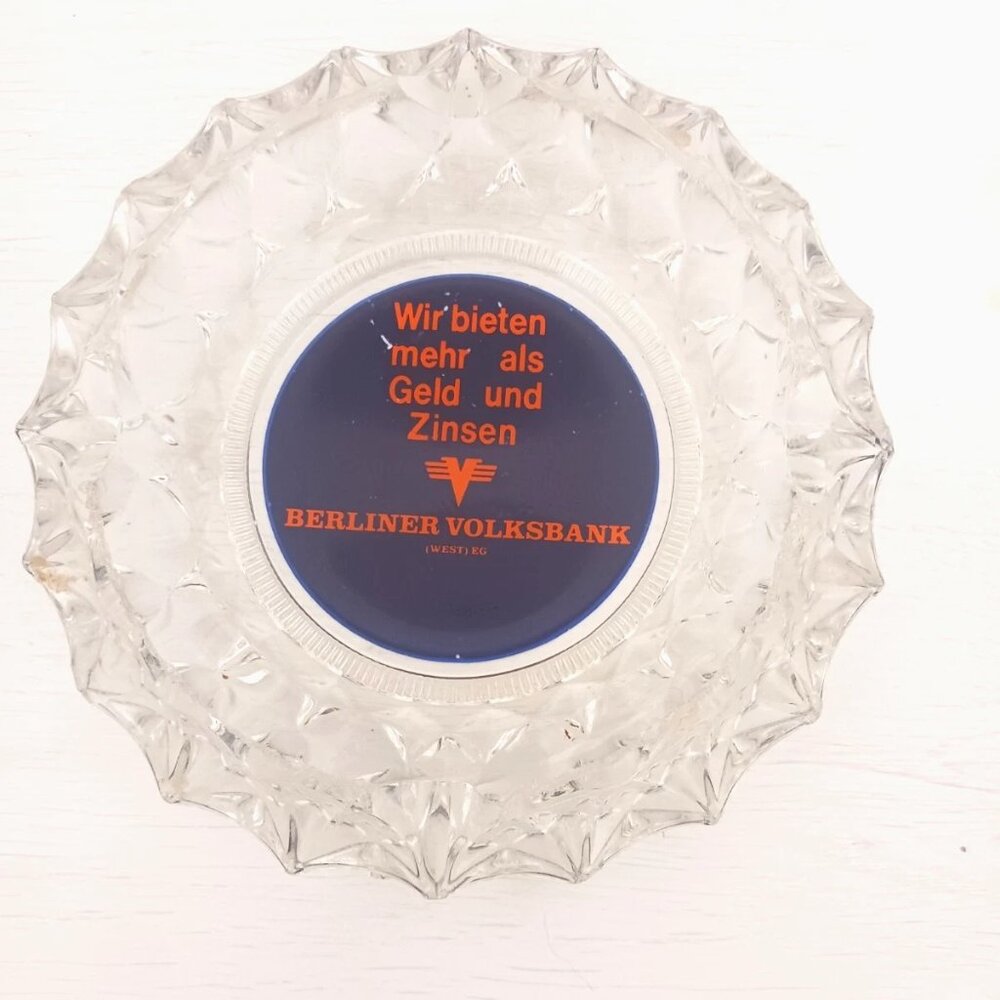 German Bank Ashtray Heavy Glass-Wir Bietten Mehr Al's Geld Und Ziesen Berlinder
